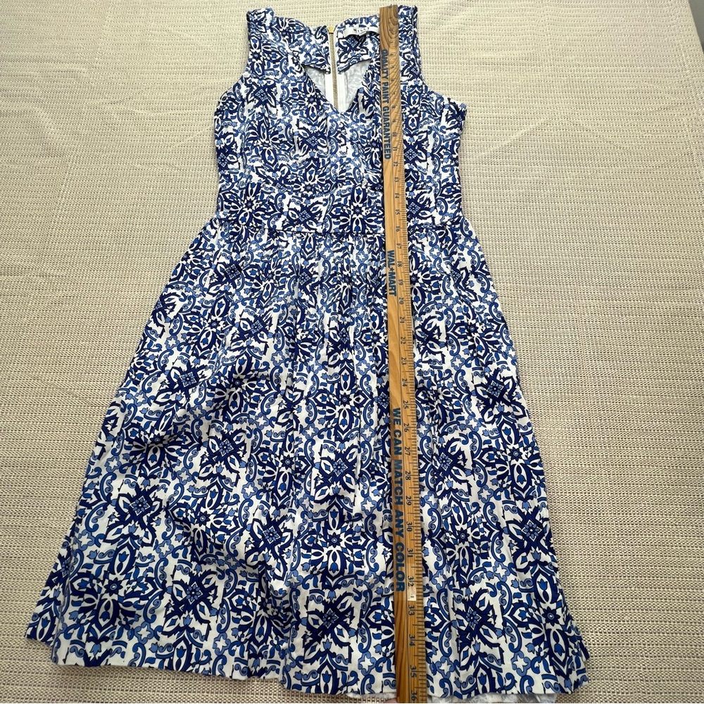 Milly for Design Nation Blue White Aztec Boho Print Fit & Flare Dress Size 4 - Picture 9 of 9